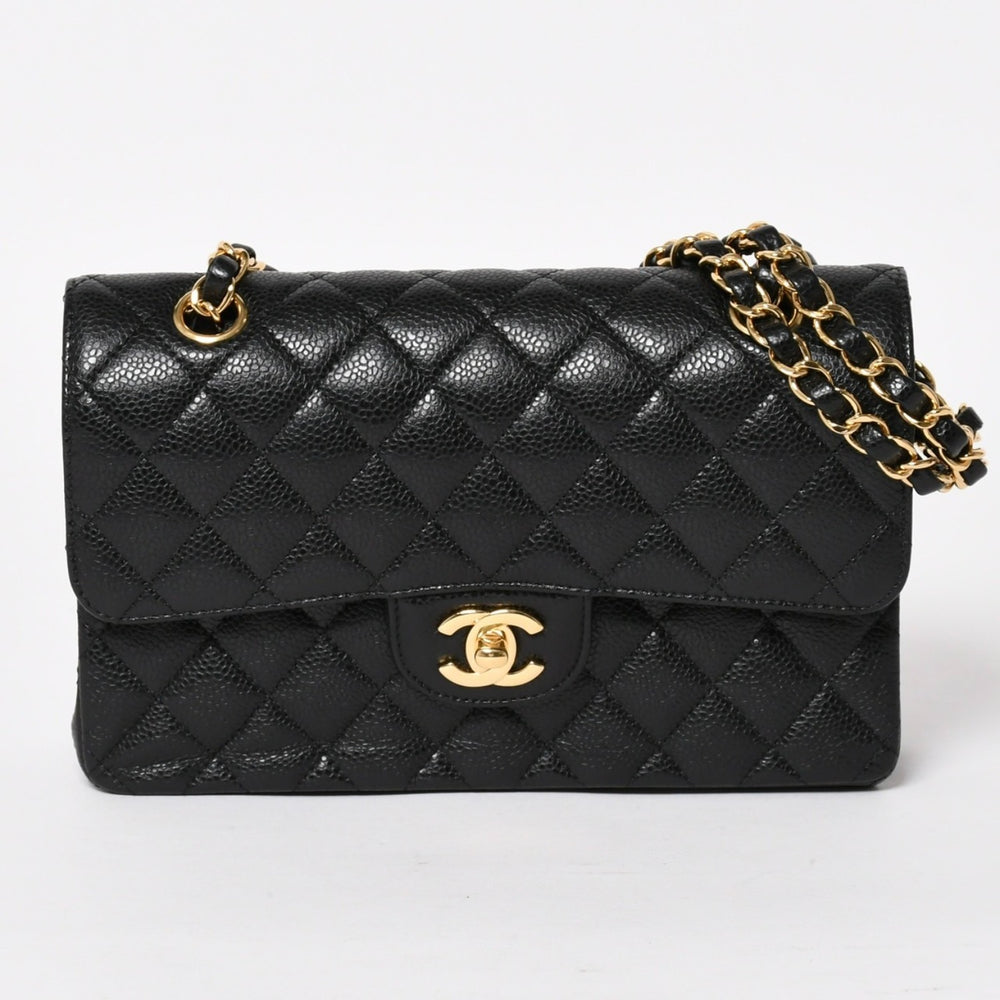 Like new CHANEL Chanel Matelasse 23 W flap W chain shoulder bag 31 series here mark black gold cabiskin used 4a004765