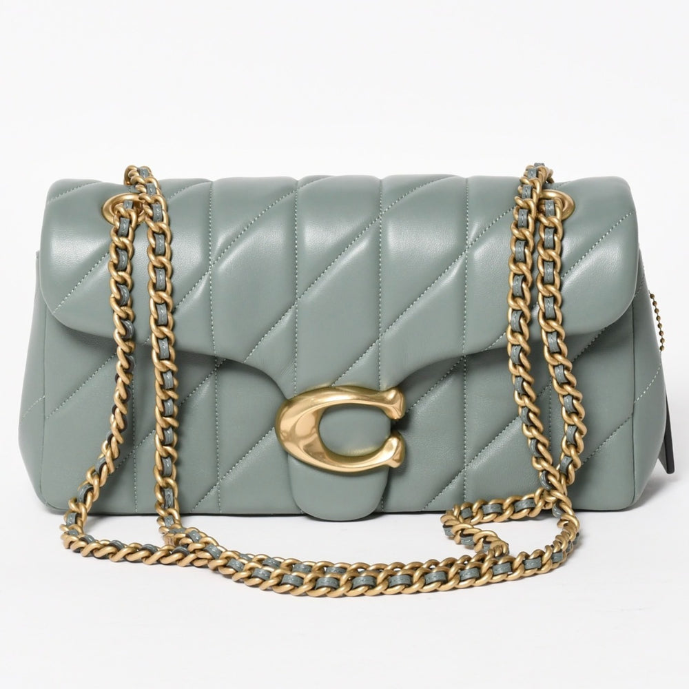 極美品 COACH コーチ タビー ショルダーバッグ 26 キルティング ショルダーバッグ CP150 セージグリーン ナッパレザー クロスボディ 2way ゴールド金具 中古 4a004604
