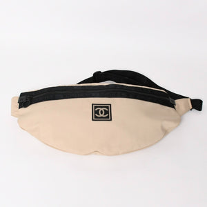 CHANEL シャネル スポーツライン ショルダーバッグ 7番台 ココマーク ナイロンキャンバス ベージュ ブラック 美品 中古 4a004773