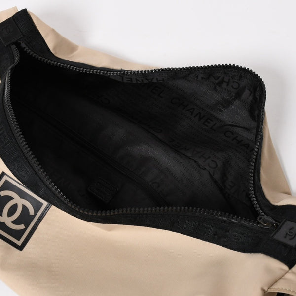 CHANEL シャネル スポーツライン ショルダーバッグ 7番台 ココマーク ナイロンキャンバス ベージュ ブラック 美品 中古 4a004773