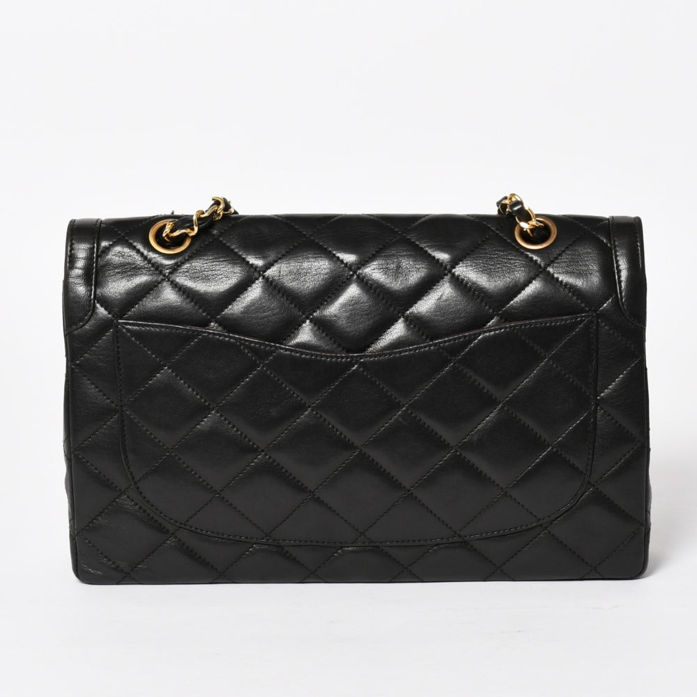 極美品 CHANEL シャネル マトラッセ28 Wフラップ Wチェーンショルダーバッグ 2番台 パリ限定 ココマーク ラムスキン ブラック 中古 4a004748