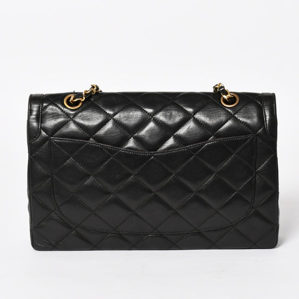 Very Good Condition CHANEL Chanel Matelasse 28 W Flap W Chain Shoulder Bag 2nd Series Paris Limited Coco Mark Lambskin Black Used 4a004748