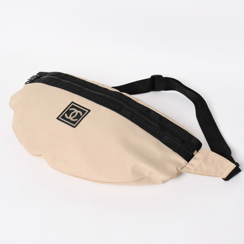 CHANEL Sports Line Shoulder Bag No. 7 Coco Mark Nylon Canvas Beige Black Good Condition Used 4a004773