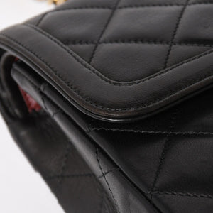 Very Good Condition CHANEL Chanel Matelasse 28 W Flap W Chain Shoulder Bag 2nd Series Paris Limited Coco Mark Lambskin Black Used 4a004748