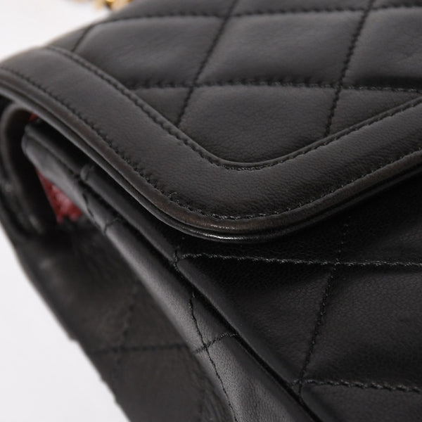 Very Good Condition CHANEL Chanel Matelasse 28 W Flap W Chain Shoulder Bag 2nd Series Paris Limited Coco Mark Lambskin Black Used 4a004748