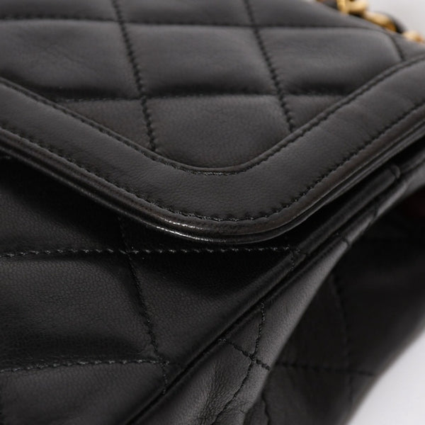 Very Good Condition CHANEL Chanel Matelasse 28 W Flap W Chain Shoulder Bag 2nd Series Paris Limited Coco Mark Lambskin Black Used 4a004748