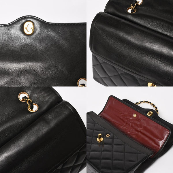 Very Good Condition CHANEL Chanel Matelasse 28 W Flap W Chain Shoulder Bag 2nd Series Paris Limited Coco Mark Lambskin Black Used 4a004748