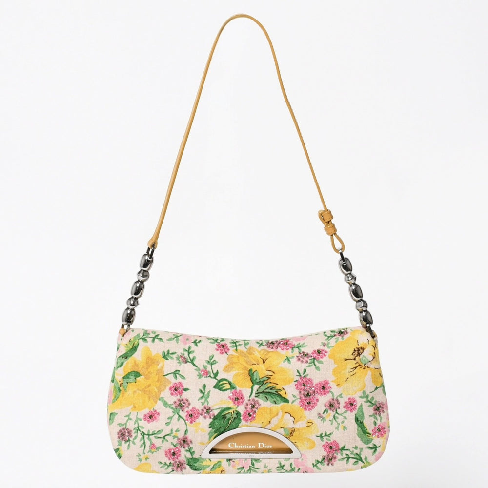 Very Good Condition Christian Dior Maris Pearl One Shoulder Bag 423/500 Botanical Pattern Galliano Period Used 4a004777