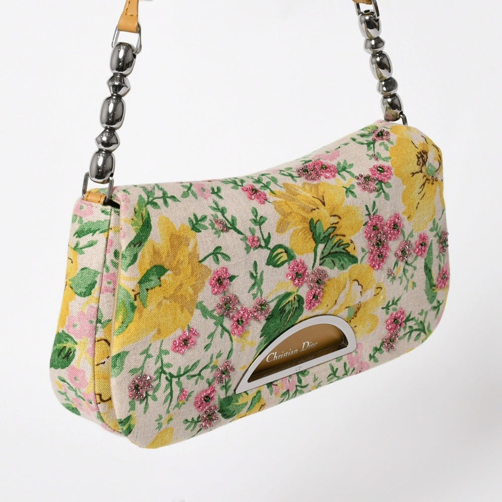 Very Good Condition Christian Dior Maris Pearl One Shoulder Bag 423/500 Botanical Pattern Galliano Period Used 4a004777