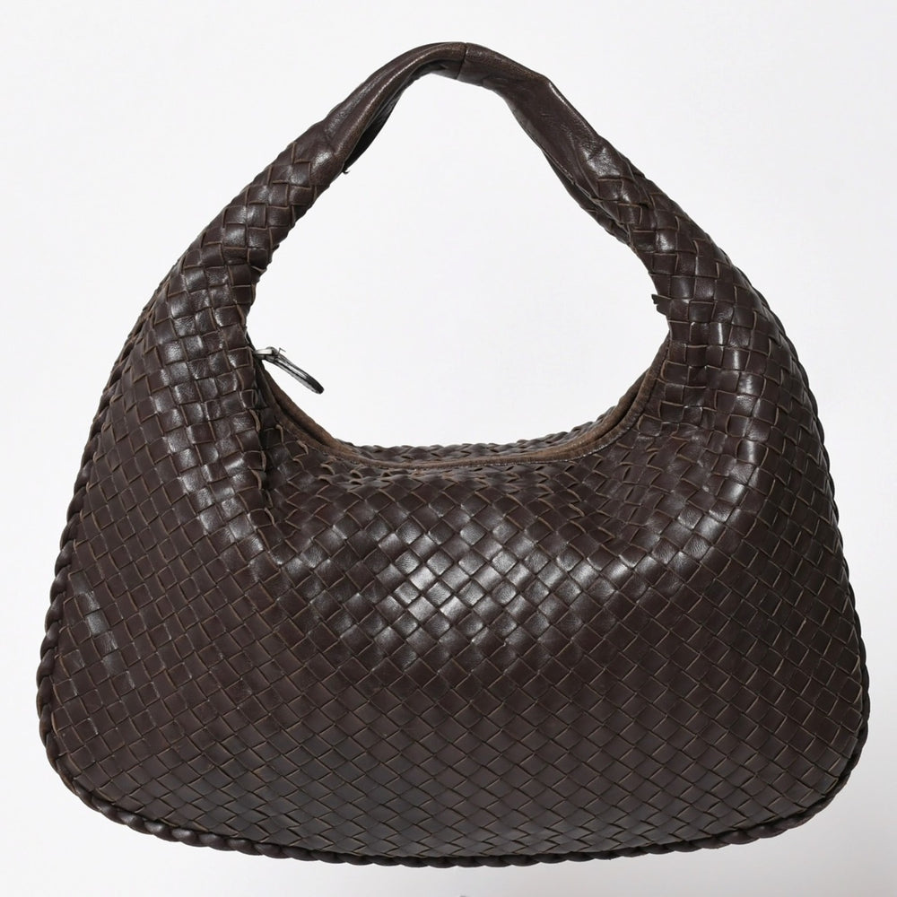BOTTEGA VENETA ボッテガヴェネタ ホーボーショルダーバッグ イントレチャート ブラウン ダークブラウン 美品 中古 4a004498