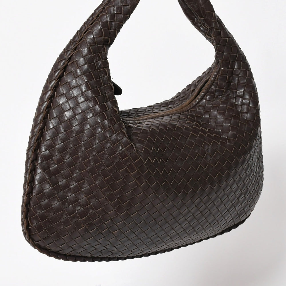 BOTTEGA VENETA Hobo Shoulder Bag Intrecciato Brown Dark Brown Good Condition Used 4a004498