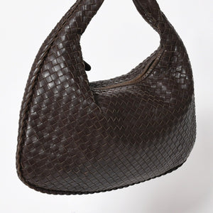 BOTTEGA VENETA ボッテガヴェネタ ホーボーショルダーバッグ イントレチャート ブラウン ダークブラウン 美品 中古 4a004498