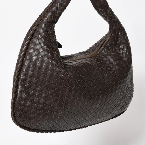 BOTTEGA VENETA ボッテガヴェネタ ホーボーショルダーバッグ イントレチャート ブラウン ダークブラウン 美品 中古 4a004498