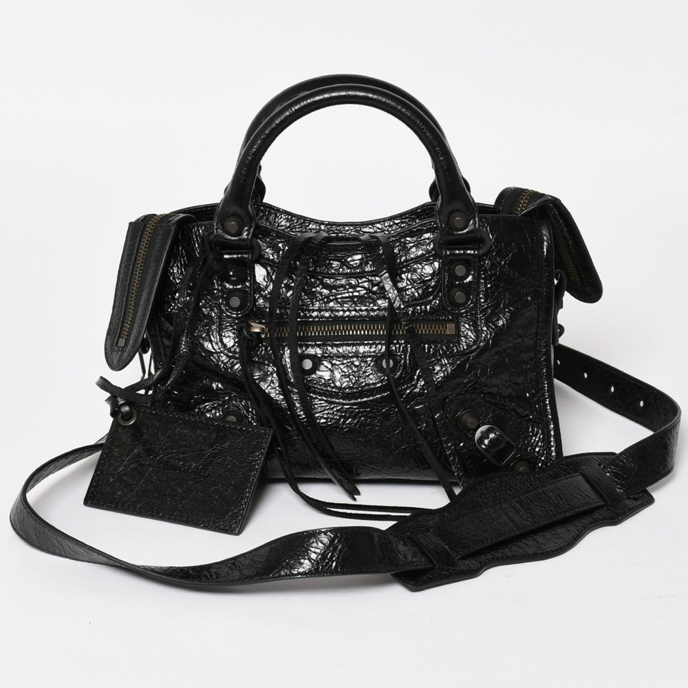 極美品 BALENCIAGA バレンシアガ クラシック ミニ シティ 2WAY ショルダーバッグ 300295 ロゴ ブラック マットブラック金具 中古 4a004502