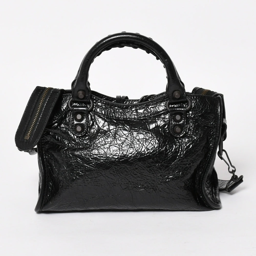 極美品 BALENCIAGA バレンシアガ クラシック ミニ シティ 2WAY ショルダーバッグ 300295 ロゴ ブラック マットブラック金具 中古 4a004502