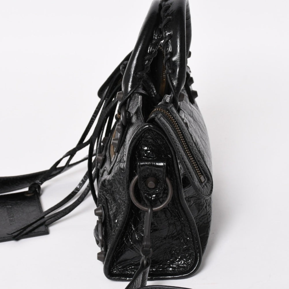 極美品 BALENCIAGA バレンシアガ クラシック ミニ シティ 2WAY ショルダーバッグ 300295 ロゴ ブラック マットブラック金具 中古 4a004502