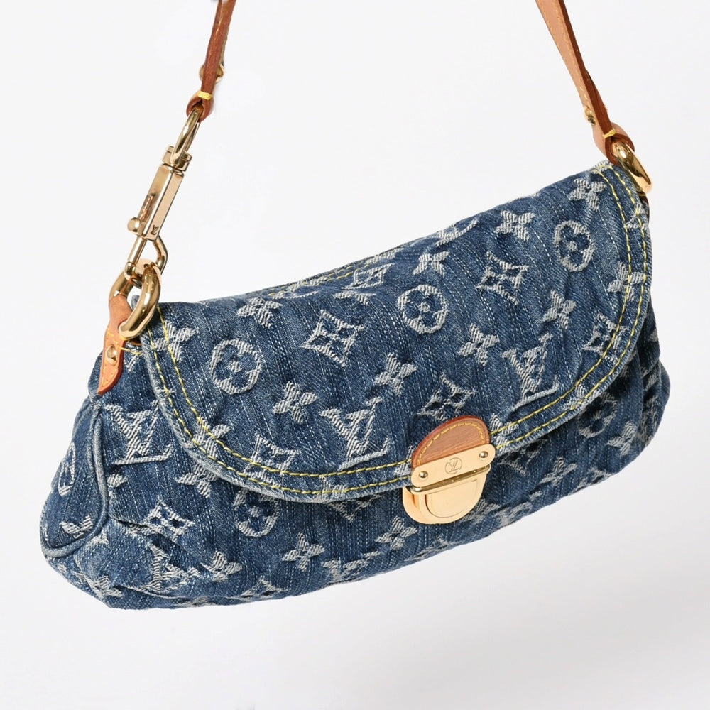 極美品 LOUIS VUITTON ルイヴィトン ミニプリーティ ワンショルダーバッグ M95050 モノグラム デニム インディゴブルー 中古 4a004766