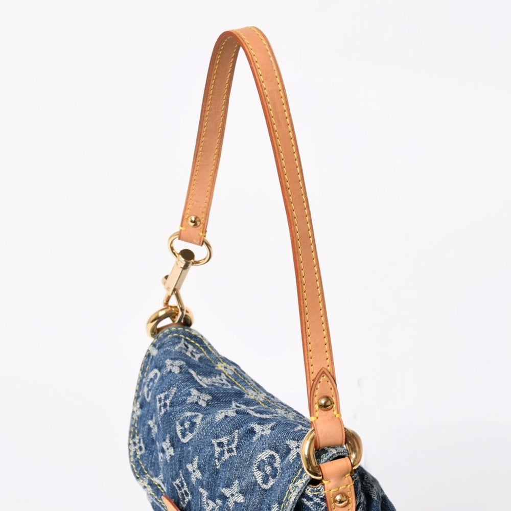 極美品 LOUIS VUITTON ルイヴィトン ミニプリーティ ワンショルダーバッグ M95050 モノグラム デニム インディゴブルー 中古 4a004766
