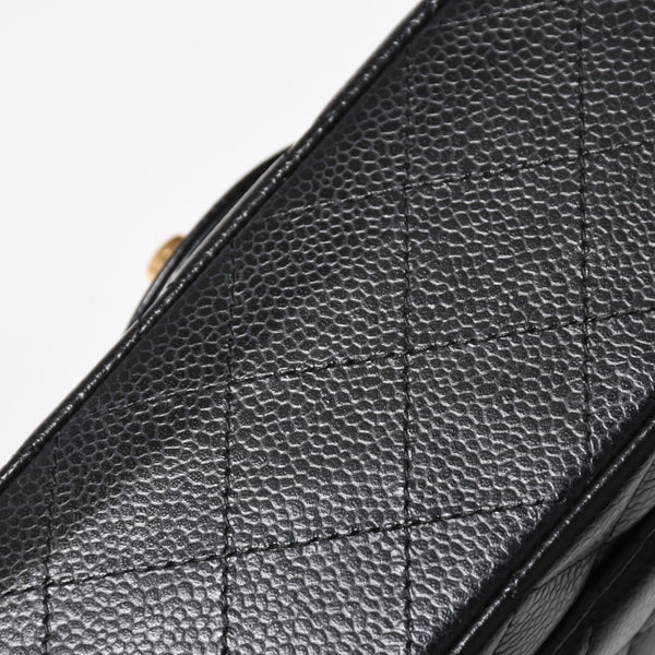 Very Good Condition CHANEL Chanel Matelasse 25 W Flap W Chain Shoulder Bag 22nd Series Coco Mark Caviar Skin Black Used 4a004749