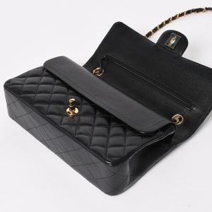 Very Good Condition CHANEL Chanel Matelasse 25 W Flap W Chain Shoulder Bag 22nd Series Coco Mark Caviar Skin Black Used 4a004749