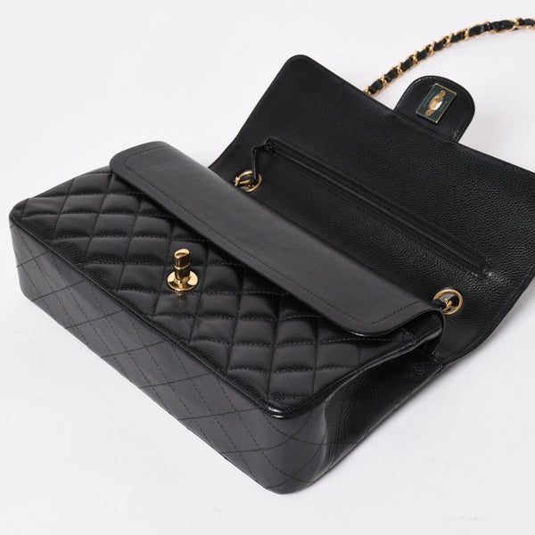 Very Good Condition CHANEL Chanel Matelasse 25 W Flap W Chain Shoulder Bag 22nd Series Coco Mark Caviar Skin Black Used 4a004749