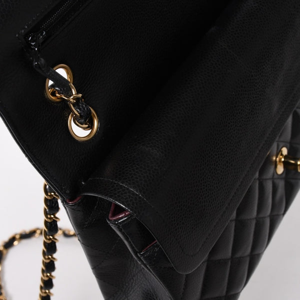 Very Good Condition CHANEL Chanel Matelasse 25 W Flap W Chain Shoulder Bag 22nd Series Coco Mark Caviar Skin Black Used 4a004749