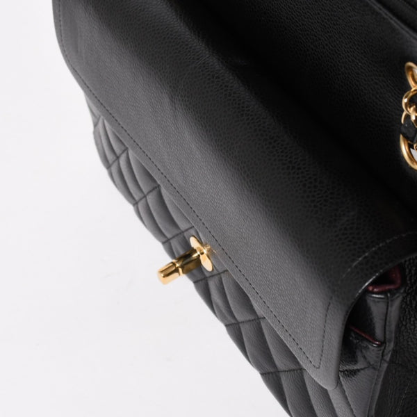 Very Good Condition CHANEL Chanel Matelasse 25 W Flap W Chain Shoulder Bag 22nd Series Coco Mark Caviar Skin Black Used 4a004749