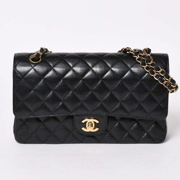 Very Good Condition CHANEL Chanel Matelasse 25 W Flap W Chain Shoulder Bag 22nd Series Coco Mark Caviar Skin Black Used 4a004749