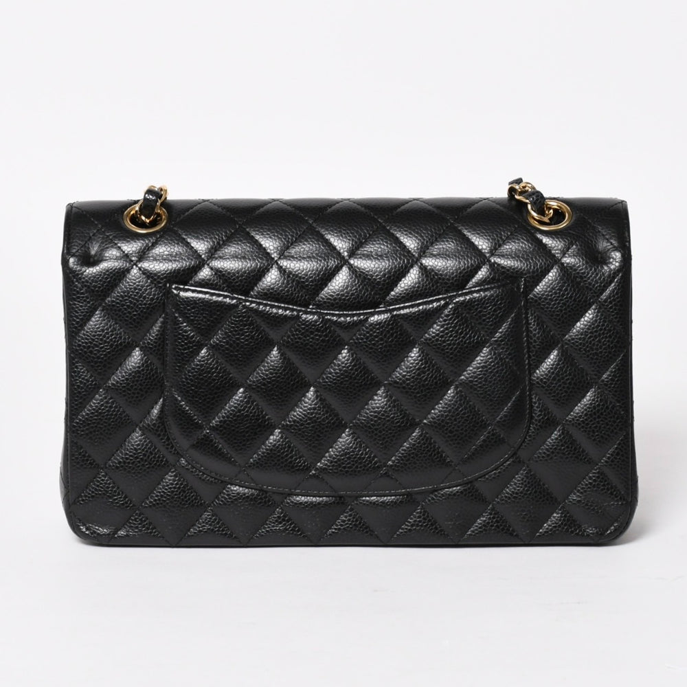極美品 CHANEL シャネル マトラッセ25 Wフラップ Wチェーンショルダーバッグ22番台 ココマーク キャビアスキン ブラック 中古 4a004749