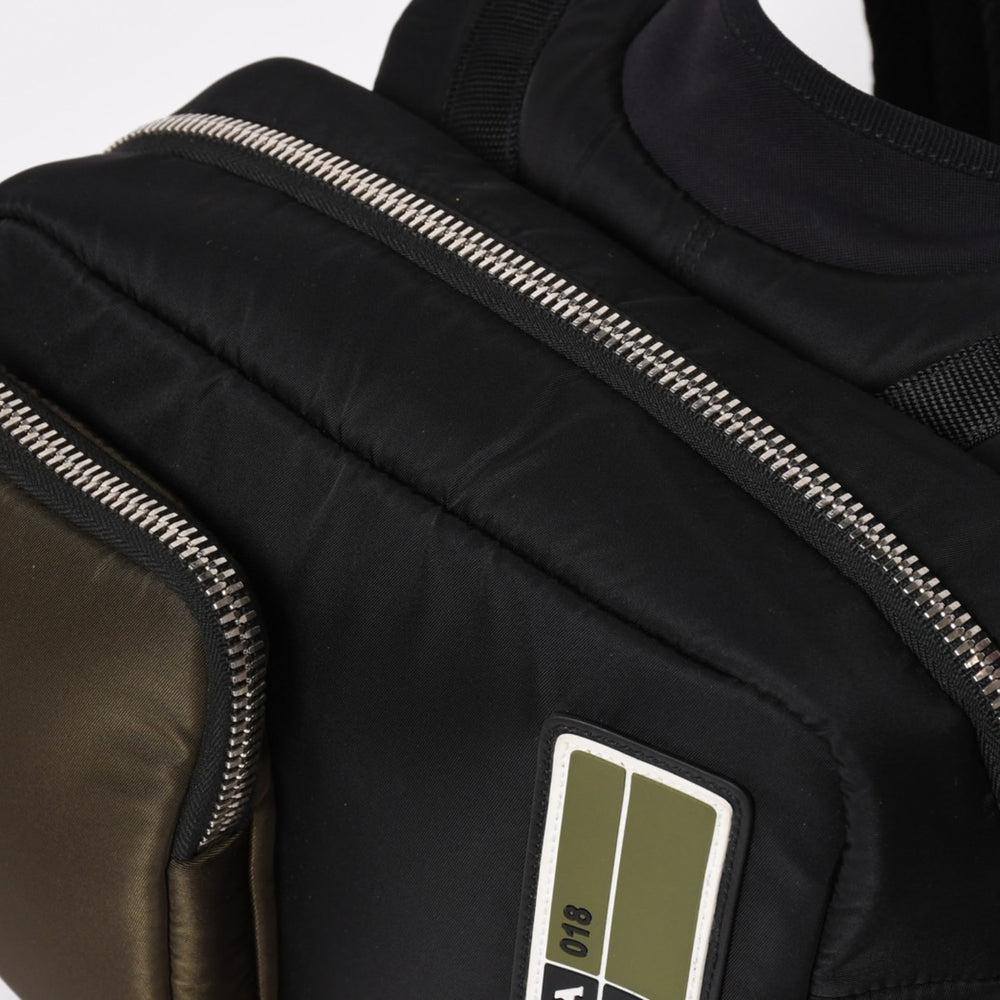 Very Good Condition PRADA TESSUTO POCKET Nylon Backpack Rucksack Body Bag 2VZ044 Black Khaki Rubber Logo Tessuto Nylon Silver Hardware Used 4a004772