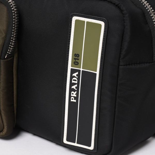 極美品 PRADA プラダ TESSUTO POCKET ナイロン バックパック リュック ボディバッグ 2VZ044 ブラック カーキ ラバーロゴ テスートナイロン シルバー金具 中古 4a004772