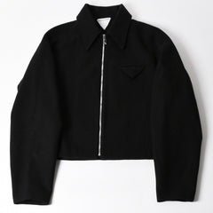 極美品 BOTTEGAVENETA ボッテガヴェネタ ウールジャケット クロップド ジップアップ 646907 V0AW0 ブラック シルバー金具 中古 4a004823