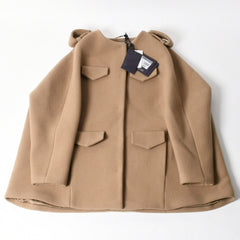 Very Good Condition PRADA Short Coat Poncho Beige Brown Single Breasted Cape Jacket Size 40 Used 4a004699