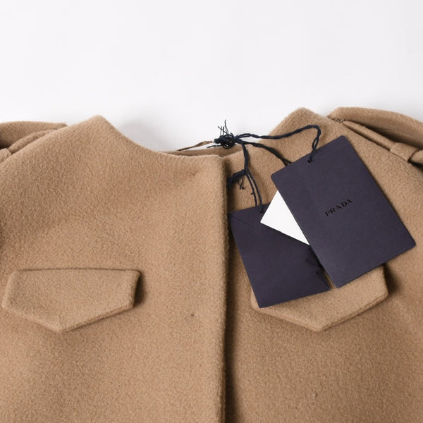 Very Good Condition PRADA Short Coat Poncho Beige Brown Single Breasted Cape Jacket Size 40 Used 4a004699