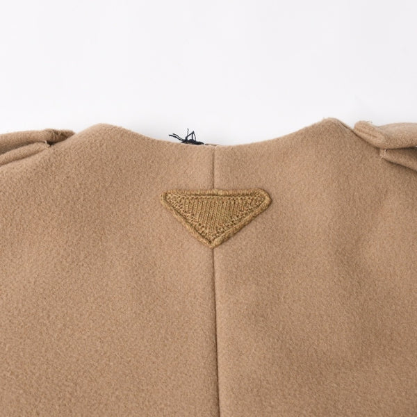 Very Good Condition PRADA Short Coat Poncho Beige Brown Single Breasted Cape Jacket Size 40 Used 4a004699