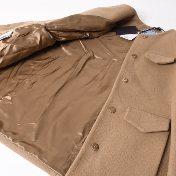 Very Good Condition PRADA Short Coat Poncho Beige Brown Single Breasted Cape Jacket Size 40 Used 4a004699