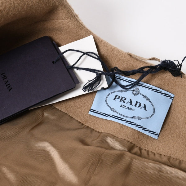 Very Good Condition PRADA Short Coat Poncho Beige Brown Single Breasted Cape Jacket Size 40 Used 4a004699