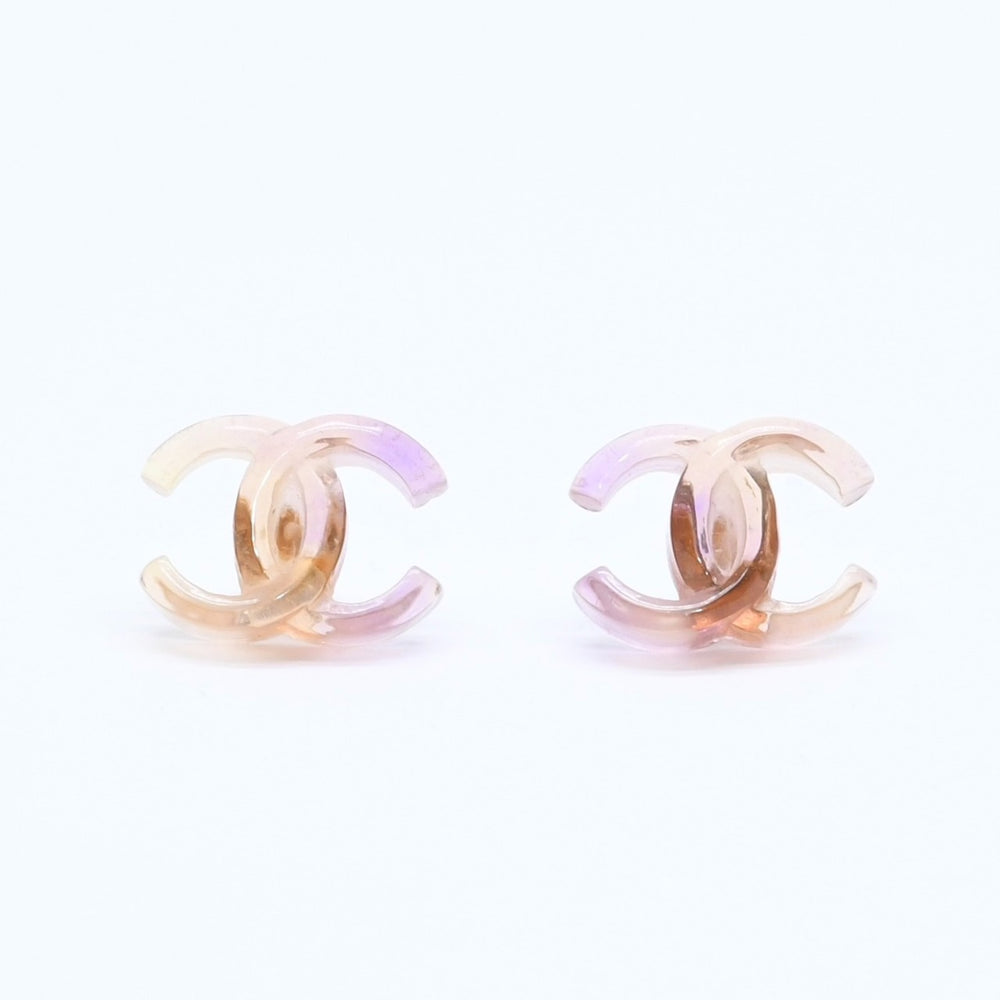 CHANEL シャネル ココマーク ピアス 重量約2.17g 02P刻印 樹脂系 メタル パープル ブラウン グラデーション 両耳用 美品 中古 4a004556