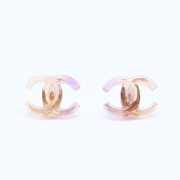 CHANEL シャネル ココマーク ピアス 重量約2.17g 02P刻印 樹脂系 メタル パープル ブラウン グラデーション 両耳用 美品 中古 4a004556