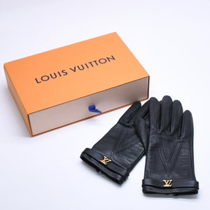 極美品 LOUIS VUITTON ルイヴィトン グローブ Black ブラック ラムレザー レザー ゴールド金具 M7211E 中古 4a004692