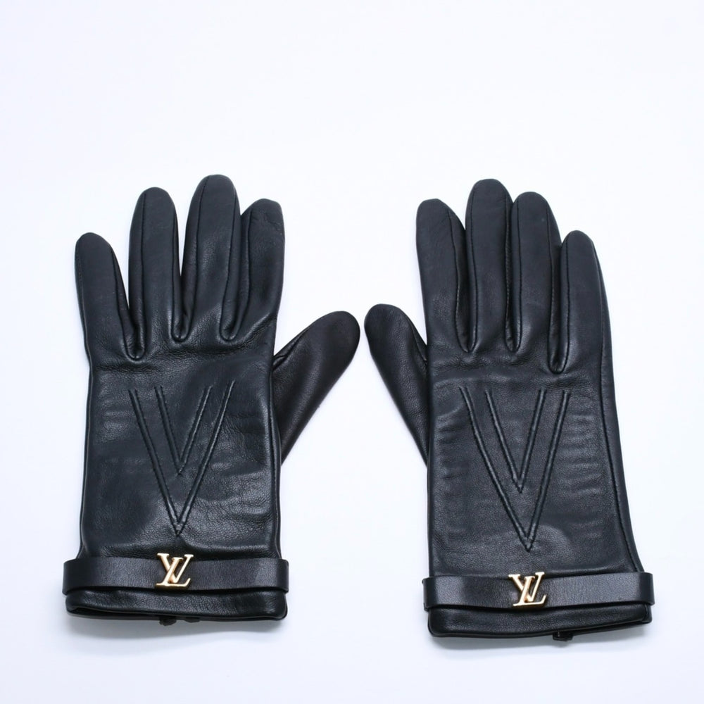 極美品 LOUIS VUITTON ルイヴィトン グローブ Black ブラック ラムレザー レザー ゴールド金具 M7211E 中古 4a004692