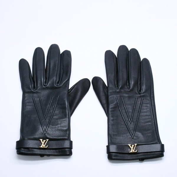 極美品 LOUIS VUITTON ルイヴィトン グローブ Black ブラック ラムレザー レザー ゴールド金具 M7211E 中古 4a004692