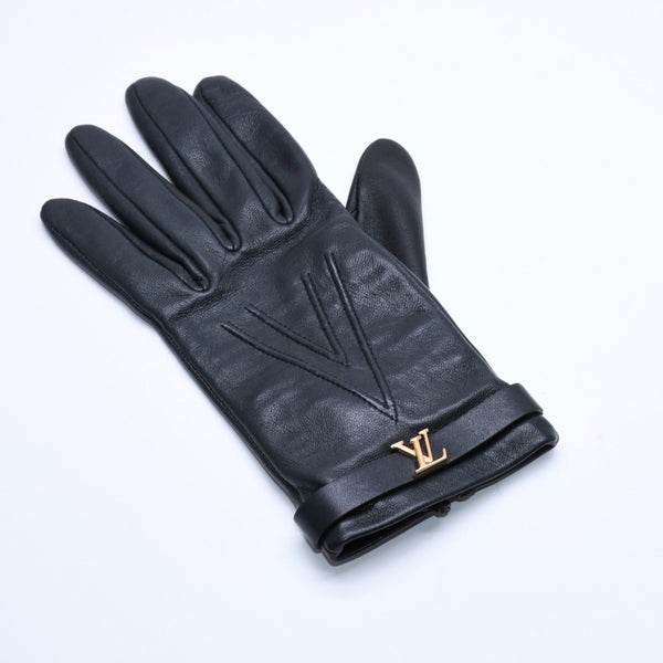 極美品 LOUIS VUITTON ルイヴィトン グローブ Black ブラック ラムレザー レザー ゴールド金具 M7211E 中古 4a004692