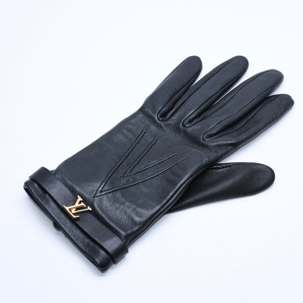 極美品 LOUIS VUITTON ルイヴィトン グローブ Black ブラック ラムレザー レザー ゴールド金具 M7211E 中古 4a004692