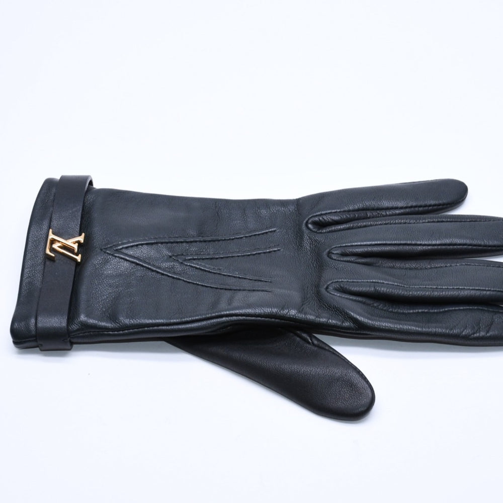 Very Good Condition LOUIS VUITTON Gloves Black Lamb Leather Gold Hardware M7211E Used 4a004692
