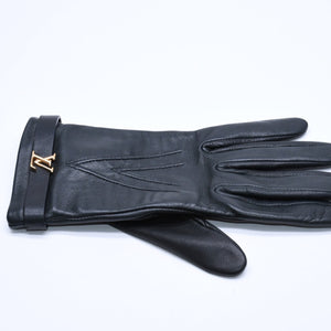 極美品 LOUIS VUITTON ルイヴィトン グローブ Black ブラック ラムレザー レザー ゴールド金具 M7211E 中古 4a004692