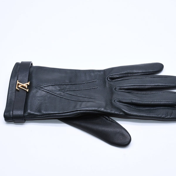 極美品 LOUIS VUITTON ルイヴィトン グローブ Black ブラック ラムレザー レザー ゴールド金具 M7211E 中古 4a004692