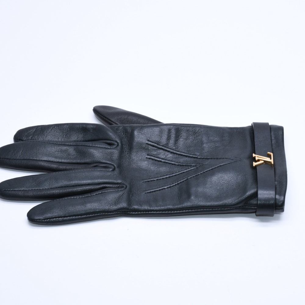 Very Good Condition LOUIS VUITTON Gloves Black Lamb Leather Gold Hardware M7211E Used 4a004692