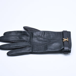極美品 LOUIS VUITTON ルイヴィトン グローブ Black ブラック ラムレザー レザー ゴールド金具 M7211E 中古 4a004692