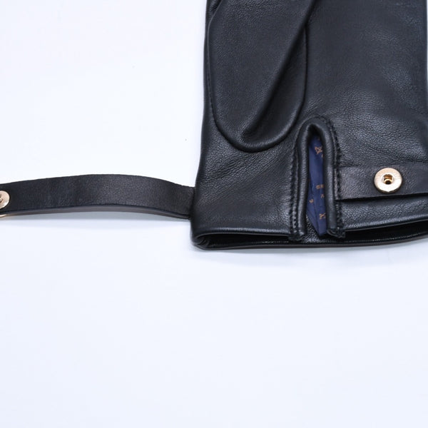 極美品 LOUIS VUITTON ルイヴィトン グローブ Black ブラック ラムレザー レザー ゴールド金具 M7211E 中古 4a004692